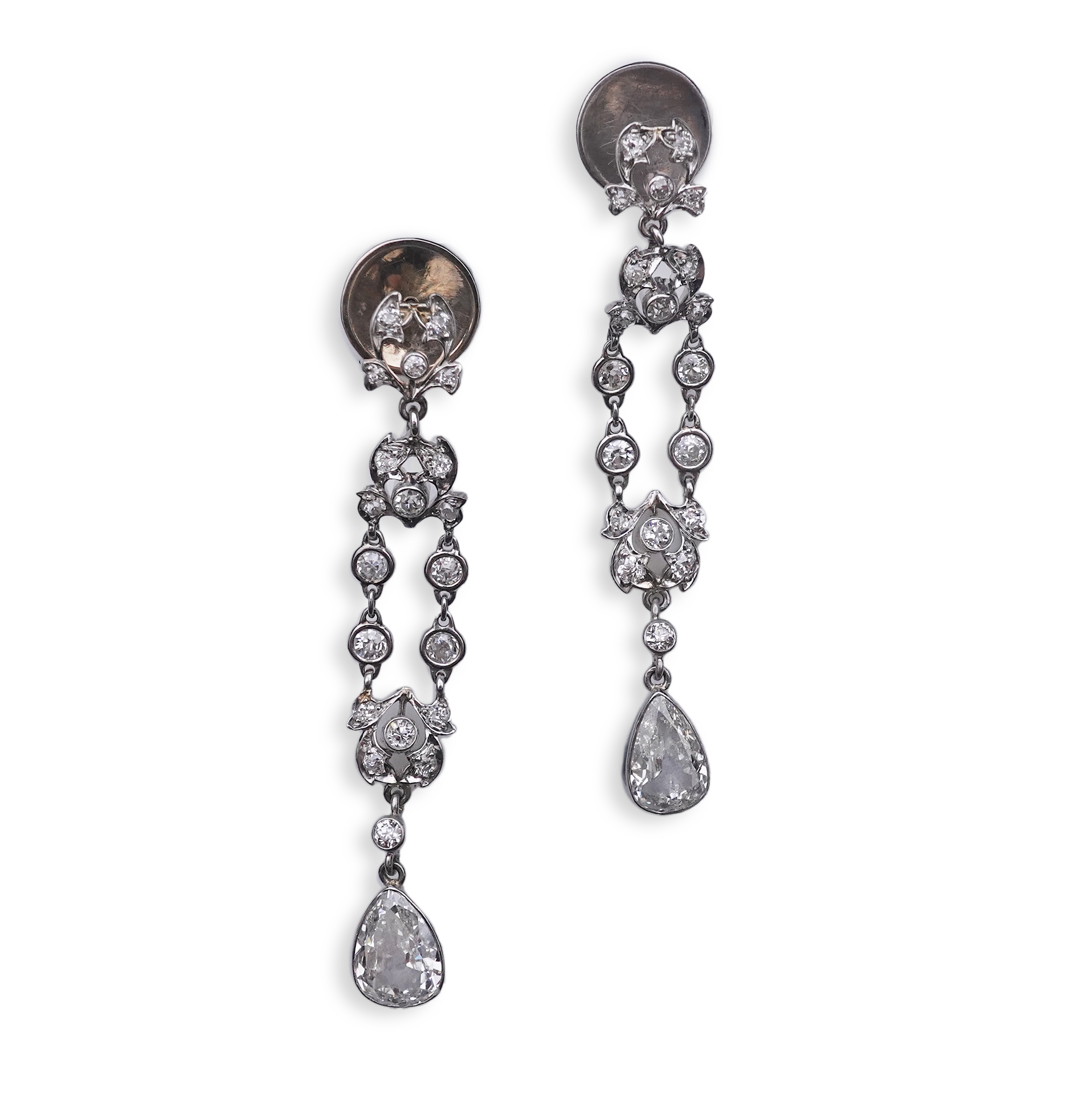 A pair of diamond earrings, early 20th century composite